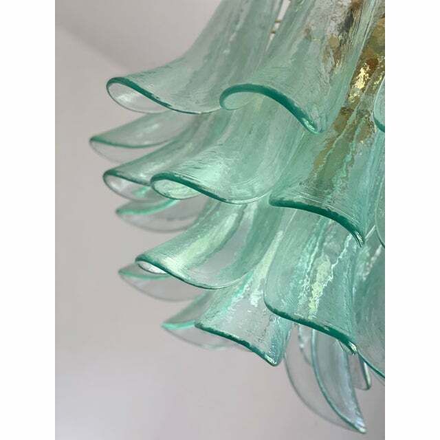 photo for sale Contemporary Green Wather Murano Glass "Sella" Chandelier With Gold 24k Metal Frame
