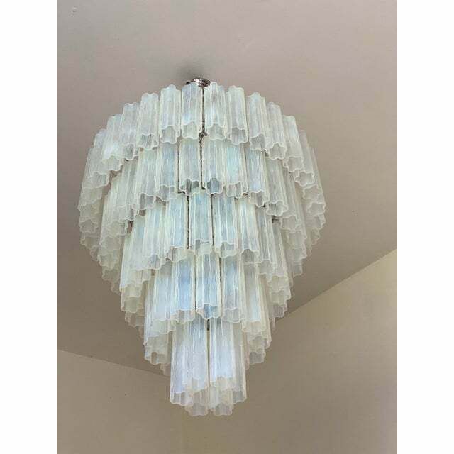 Contemporary Opalino“Tronchi” Murano Glass Chandelier In Venini Style photo Lighting