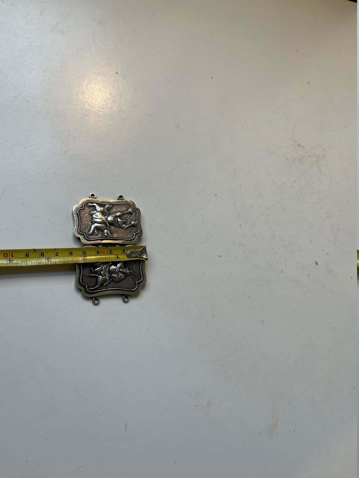 Antique Chinese Export Silver Belt Buckle With Samurais, Woshing Shanghai photo vintage