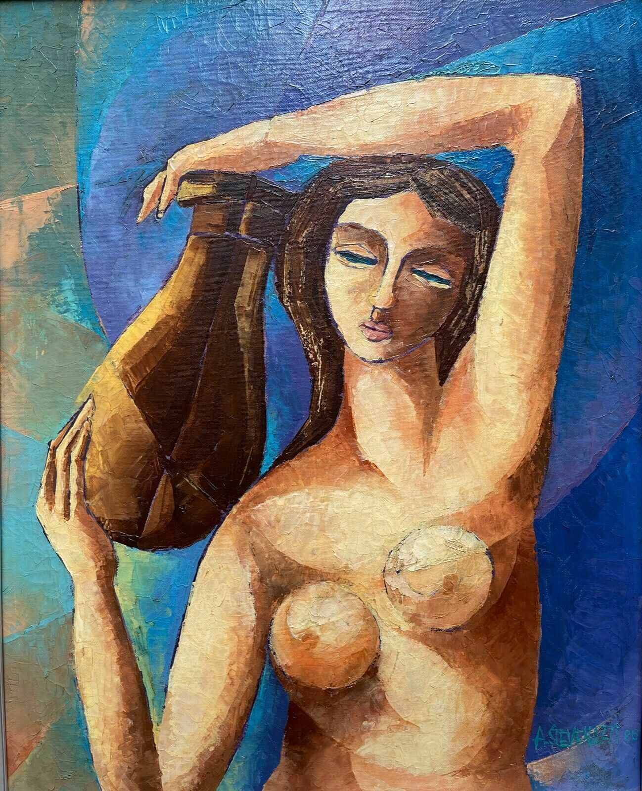 Oil Painting On Canvas, Amphora, Signed Stevenazzi, 20th Century photo furniture