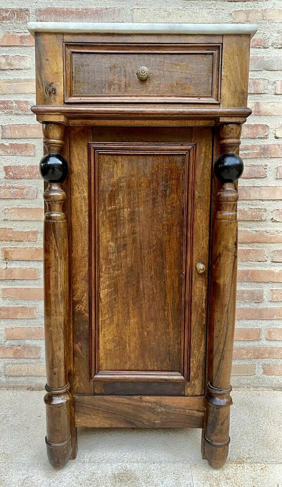 Early 20th Century French Walnut Nightstands With One Drawer And Marble Top, 1920s, Set Of 2 photo furniture