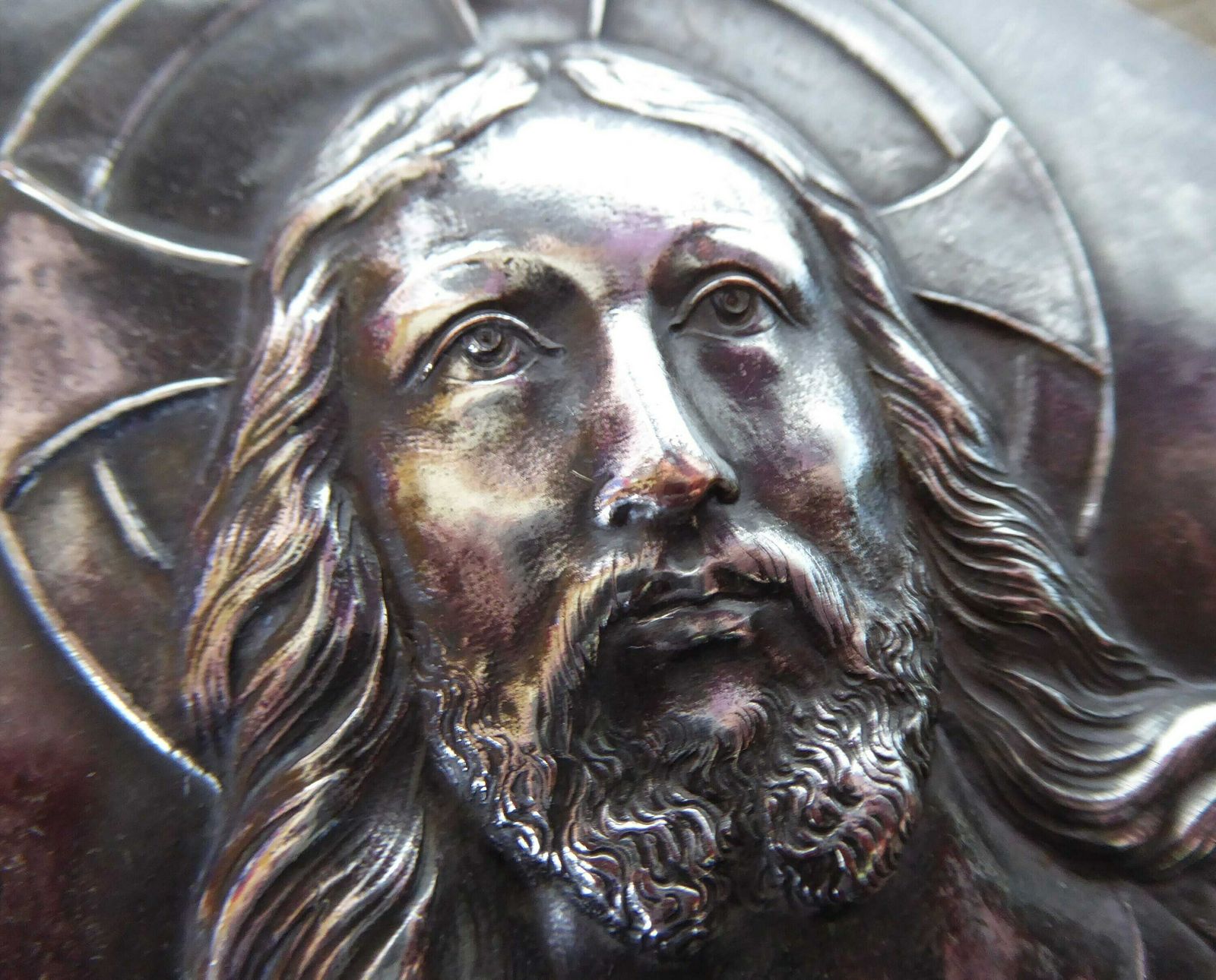 Sacred Heart | Antique Religious Plaque With Christ Medallion By Ruffony | Religious Gift photo vinterior