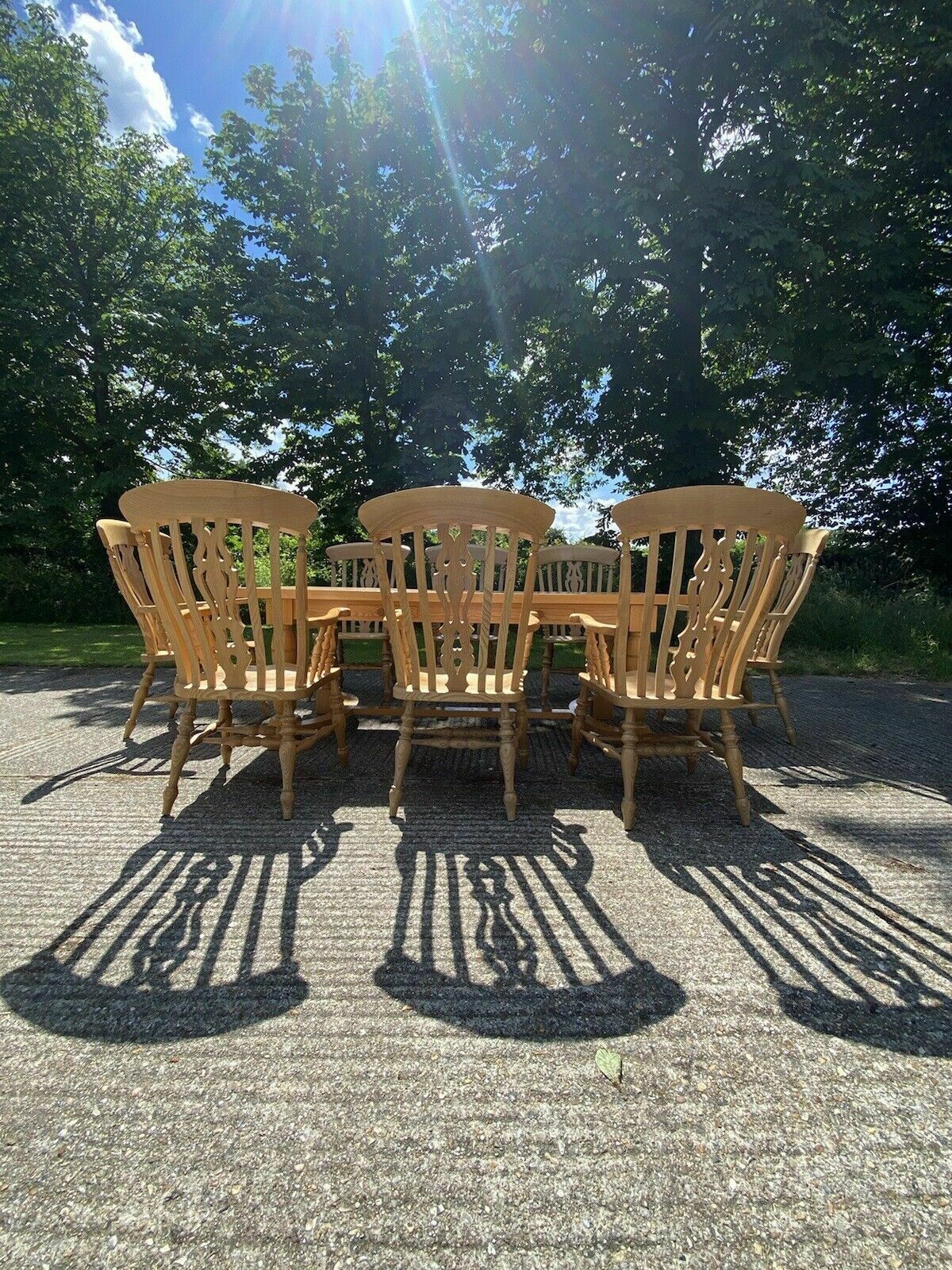 Modern Refactory Oak Country Dining Table & 8 Large Carvers   Seats 8  10 People photo furniture