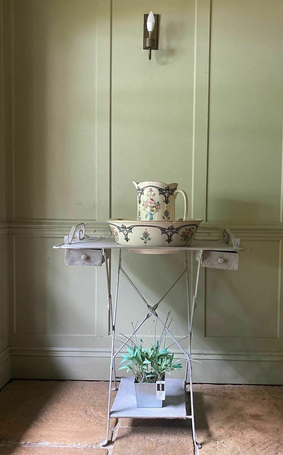 Vintage French Painted Metal Vanity Unit Dressing Table Desk. Tray Underneath photo furniture