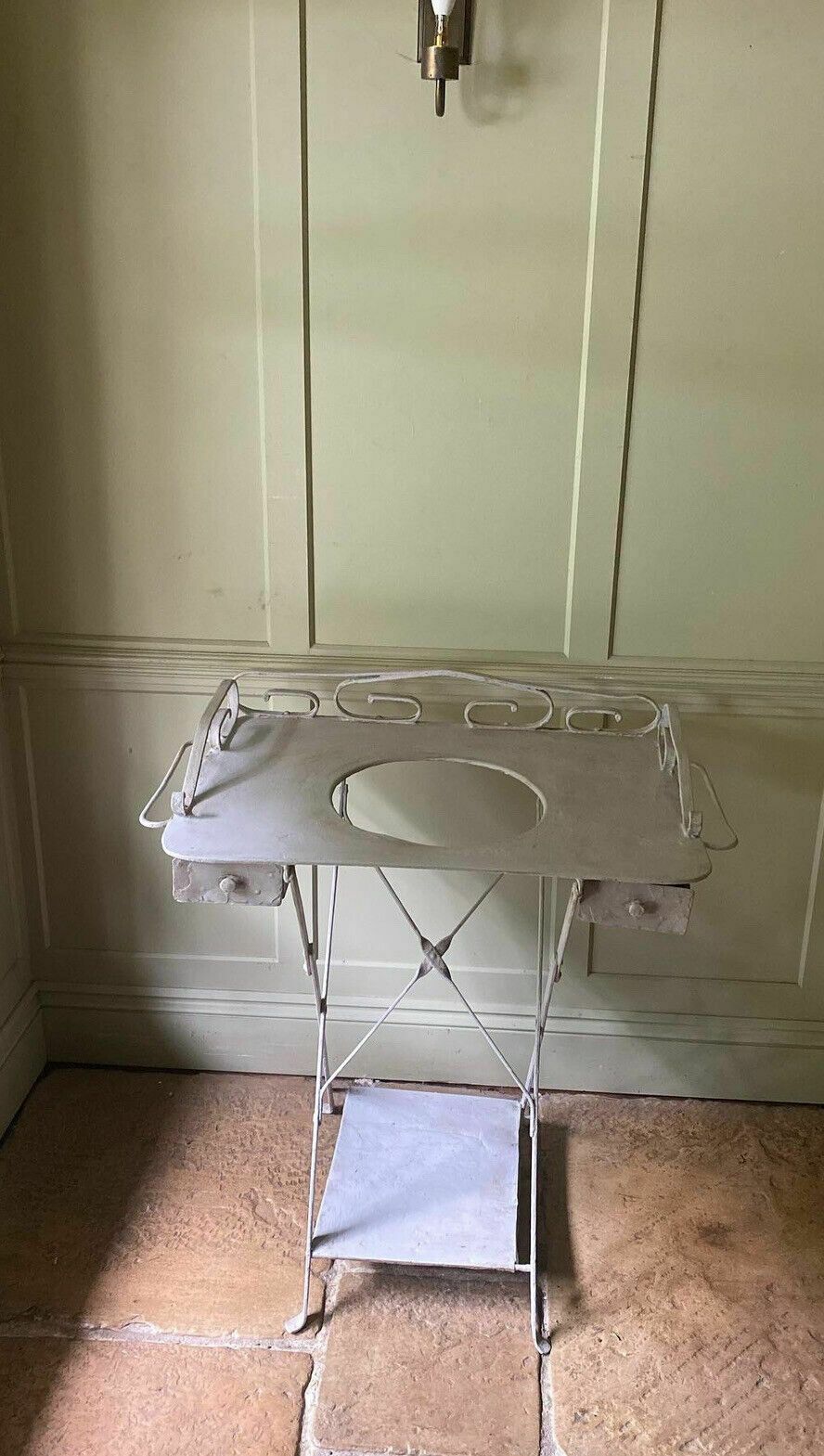 Vintage French Painted Metal Vanity Unit Dressing Table Desk. Tray Underneath photo 595.0