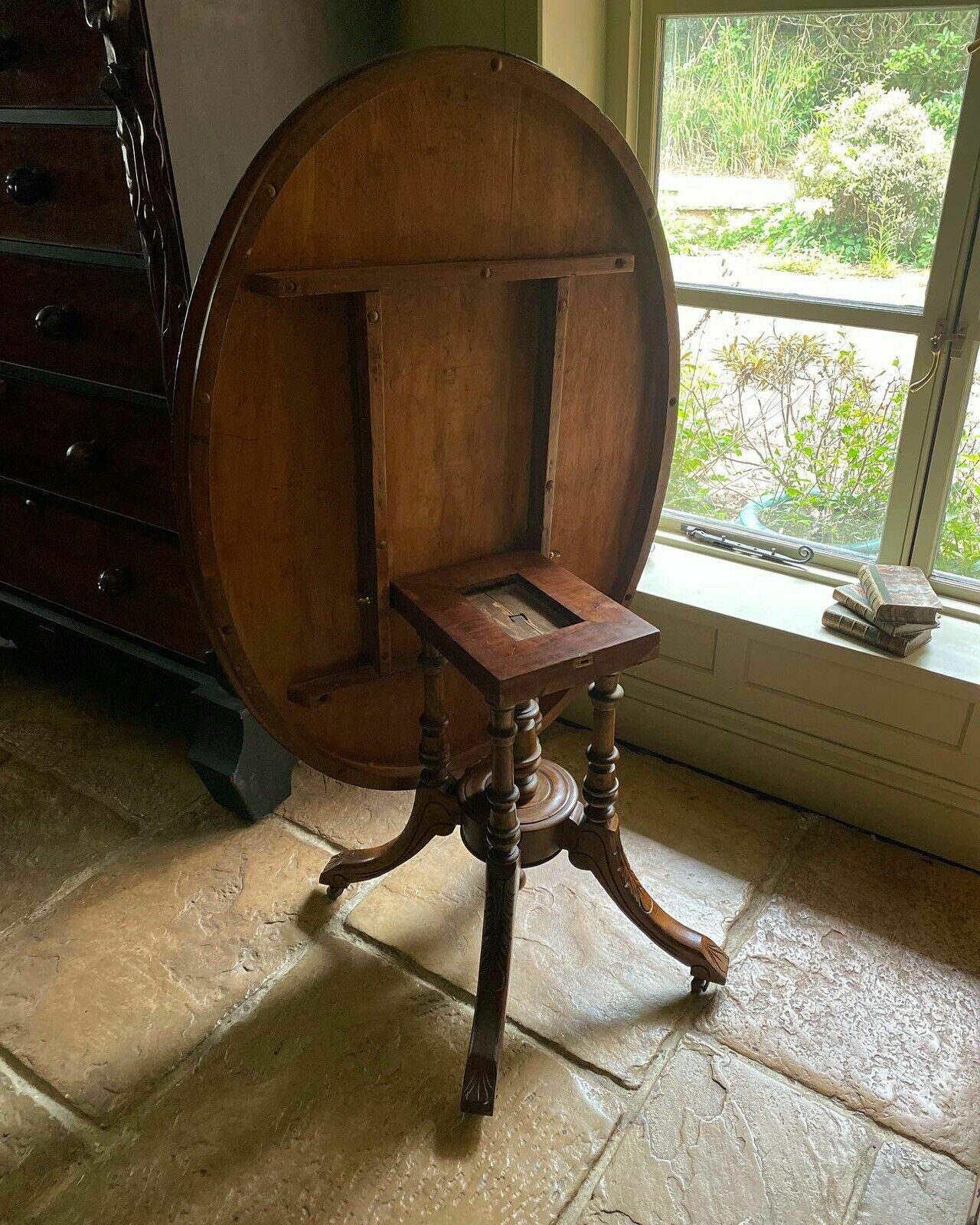 Antique Victorian Tilt Turn Hall Side Lamp Table Pot Stand photo Furniture