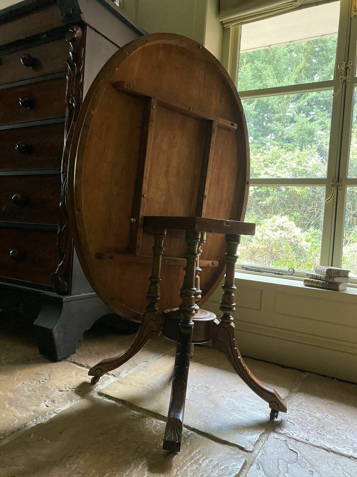 Antique Victorian Tilt Turn Hall Side Lamp Table Pot Stand photo vintage