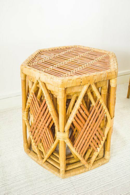 Nest Of 4 Rattan Hexagonal Side Tables / Stools / Plant Stands photo 329.0