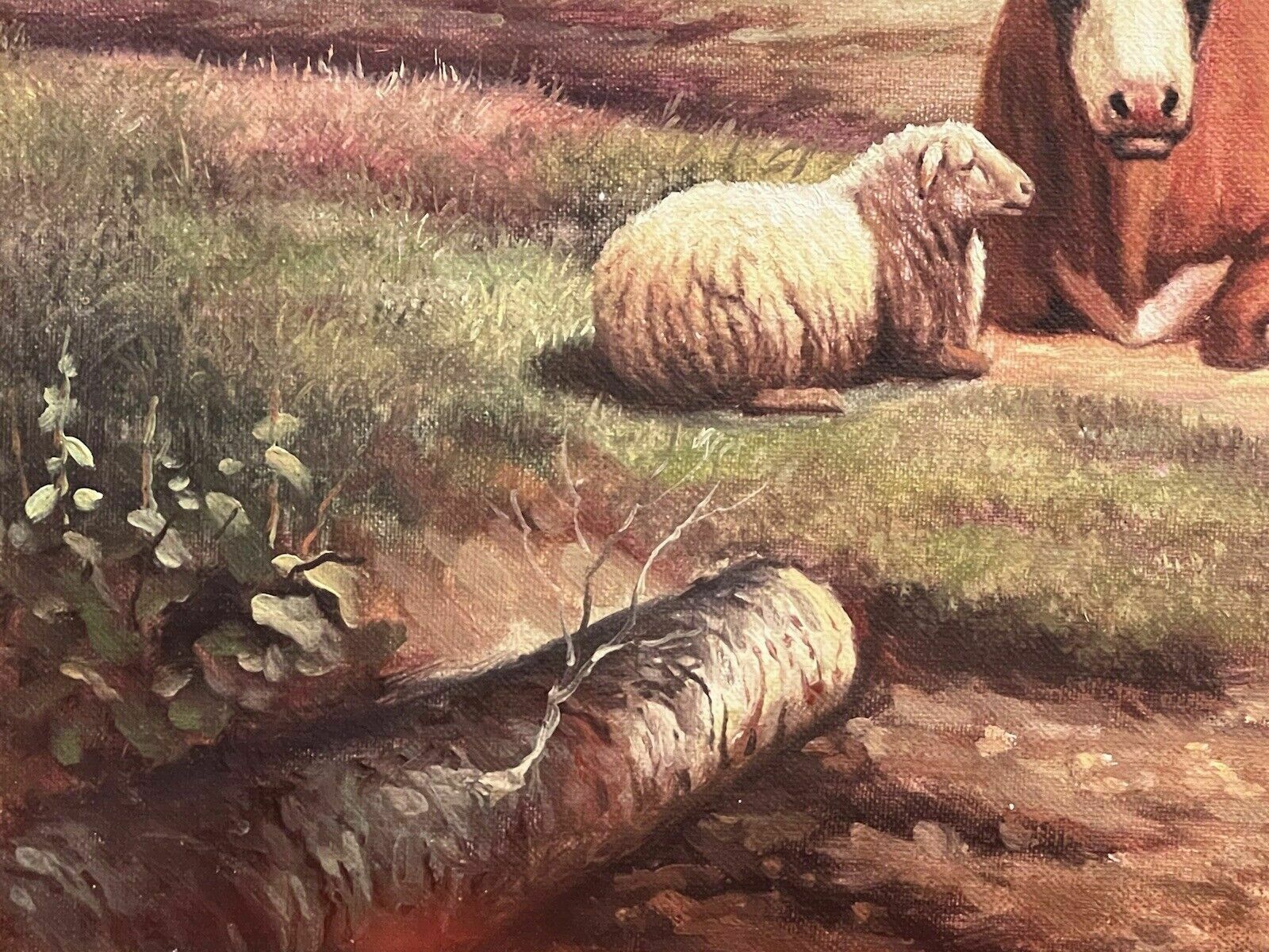 photo furniture Fine Oil Painting Of Horned Cattle Grazing & Sheep In Landscape Signed Woodcock