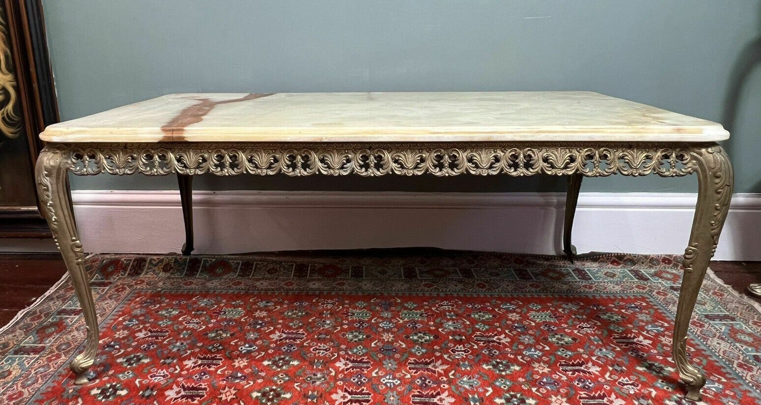 French Louis XVI Style Onyx Marble And Brass Filigree Ormolu Coffee Centre Table photo furniture