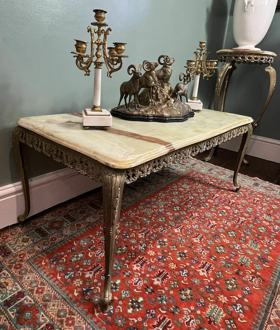 French Louis XVI Style Onyx Marble And Brass Filigree Ormolu Coffee Centre Table photo Furniture