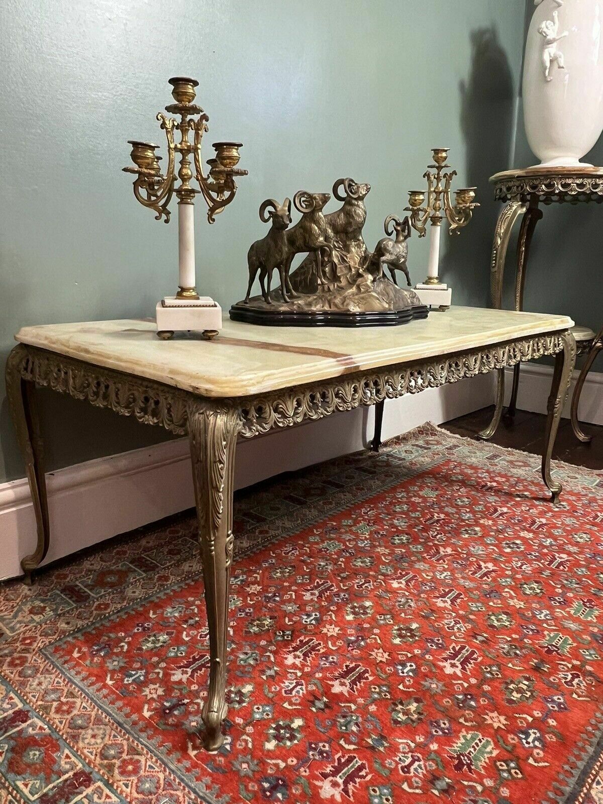French Louis XVI Style Onyx Marble And Brass Filigree Ormolu Coffee Centre Table photo 385.0