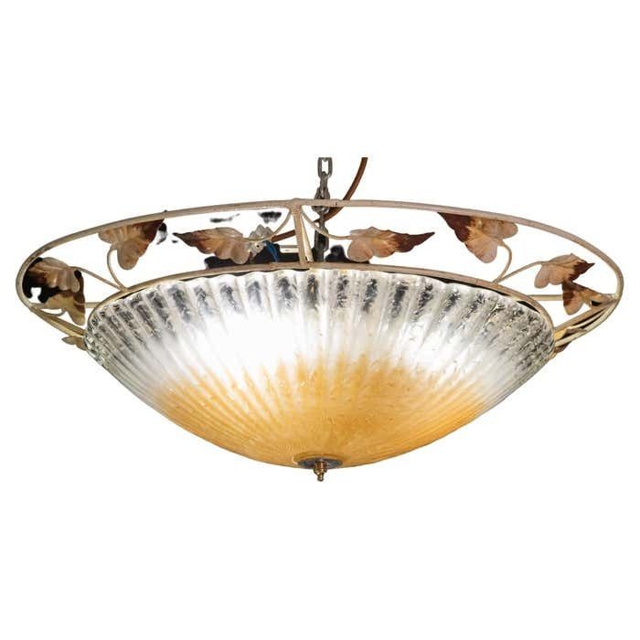 Murano Gold And Trasparent Ceiling Light With Iron Structure 1970