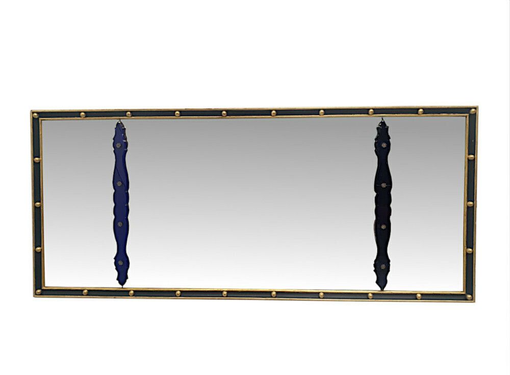 A Very Rare And Fine Early 19th Century Irish Regency Triptych Mirror With Bristol Blue Dividers