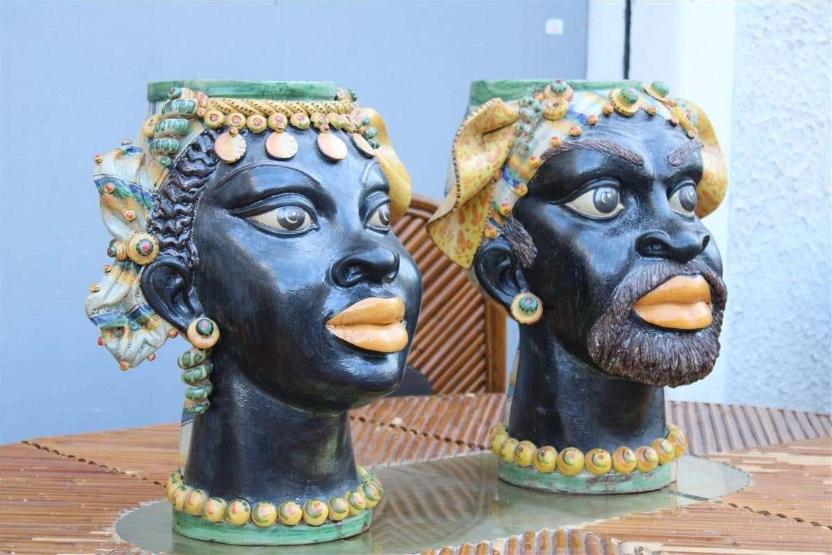 Great Pair Of Moor's Heads Museum Albanian Artist Besnik Arizaj Sicily 1990s photo for sale