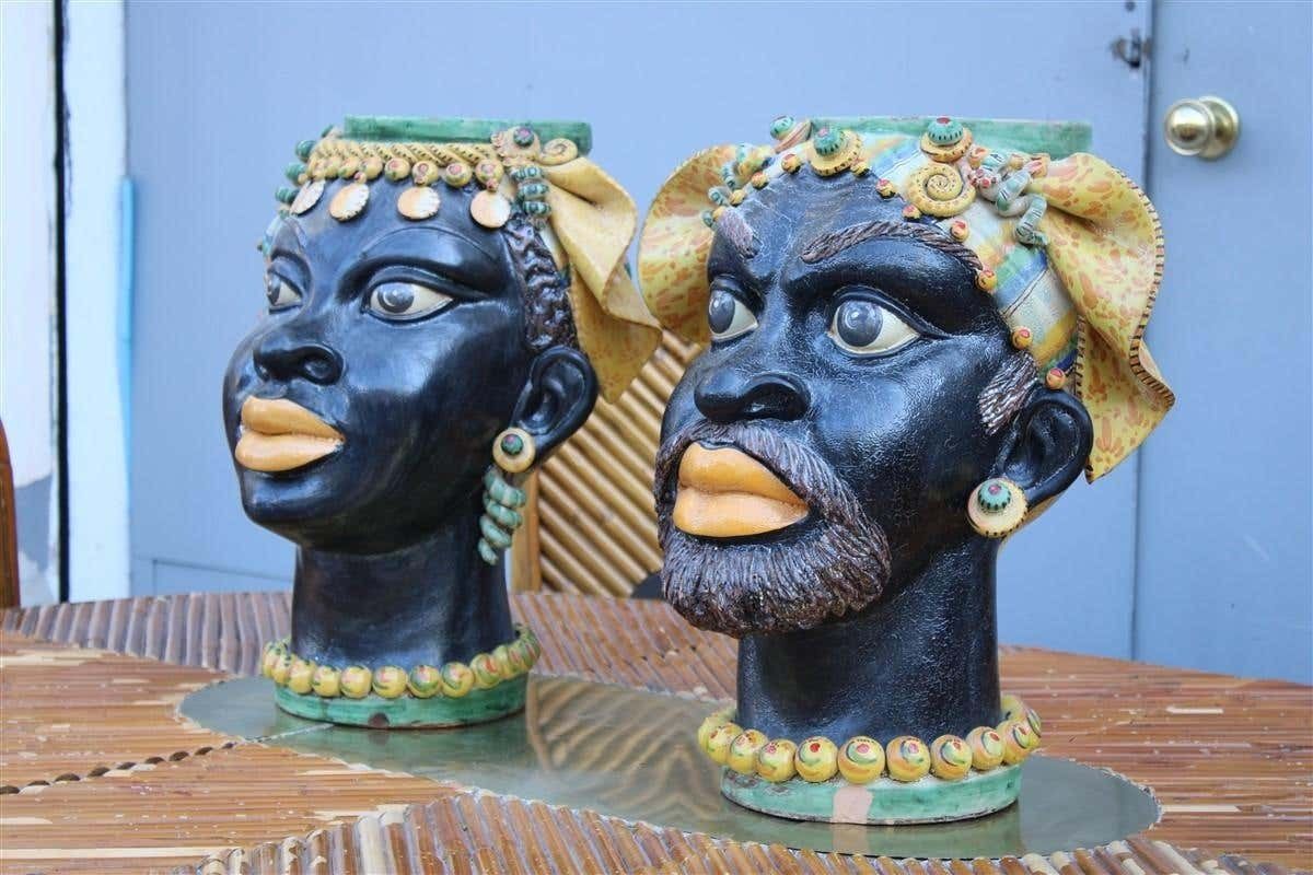 Great Pair Of Moor's Heads Museum Albanian Artist Besnik Arizaj Sicily 1990s photo Art
