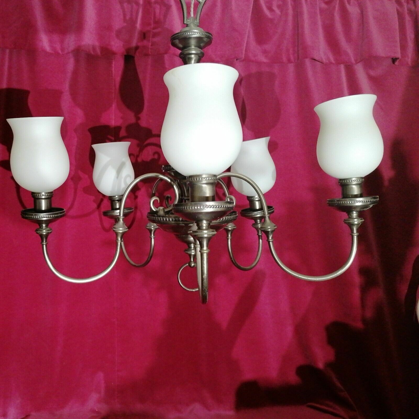 Antique French Brass Flemish Chandelier 6 Lights 80x55 Cm photo furniture