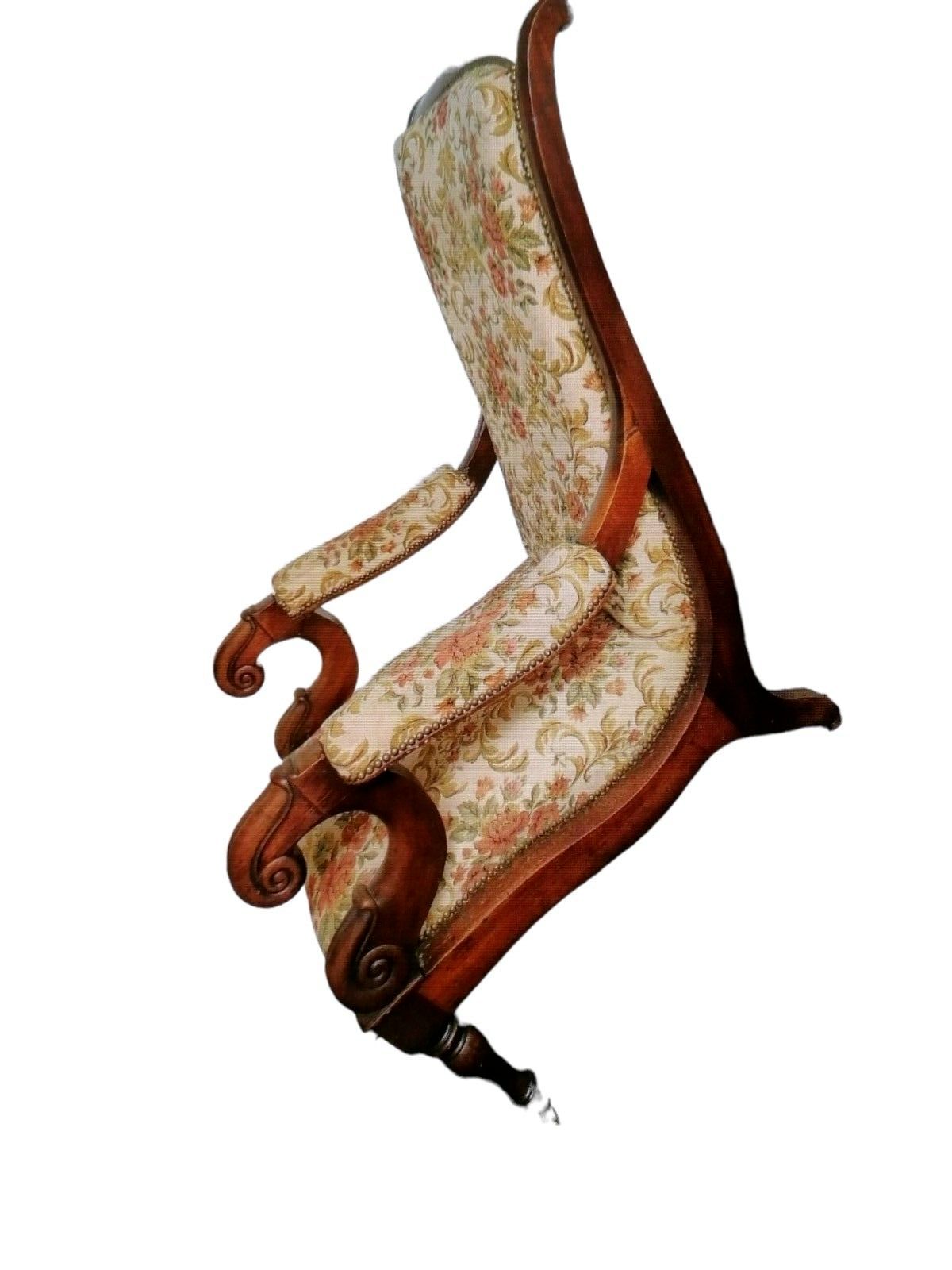 Heavy French Antique High Back Mahogany Wheels Chair photo furniture