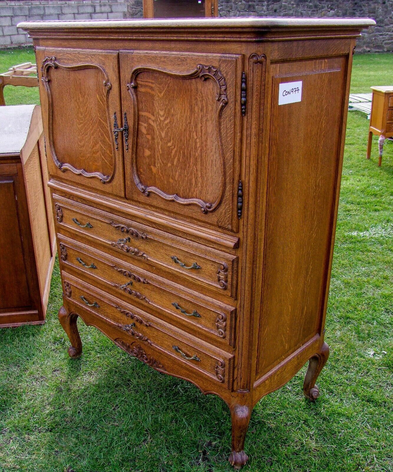 Stunning Dark Oak Carved French 2door/3drawer Drinks Cabinet photo furniture