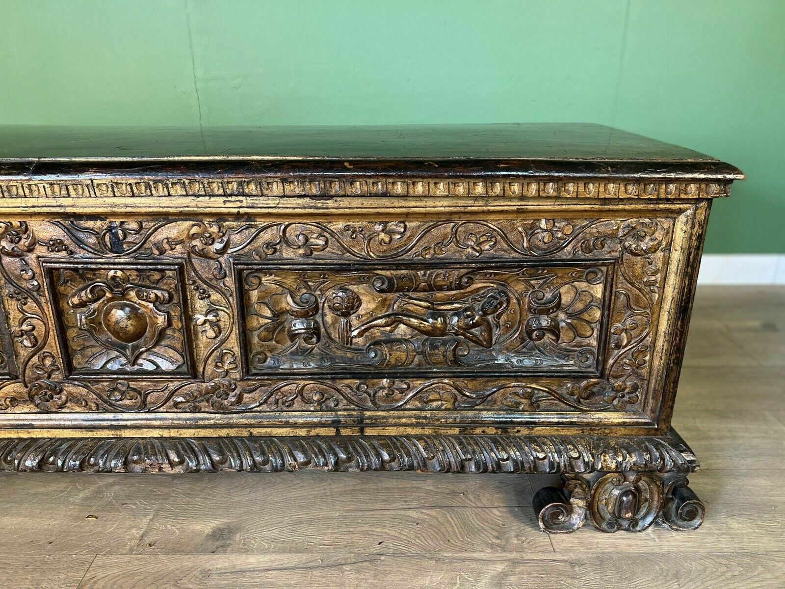 A Rare Early 17th Century Walnut Gilded Italian Cassone photo buy