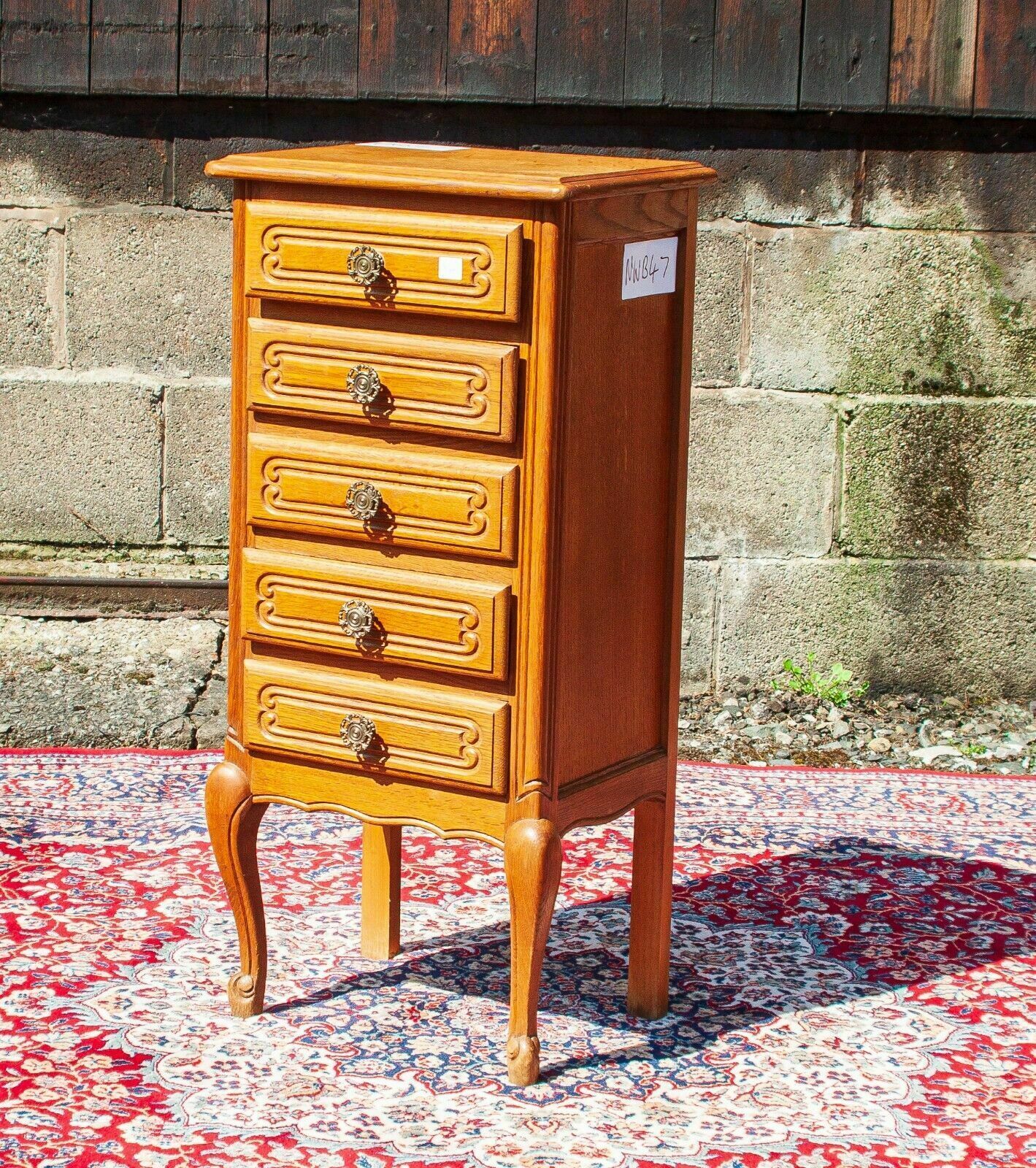 French Louis XV Style Small Carved Oak Slim Chest Of 3 Drawers   (Nwb47) photo furniture