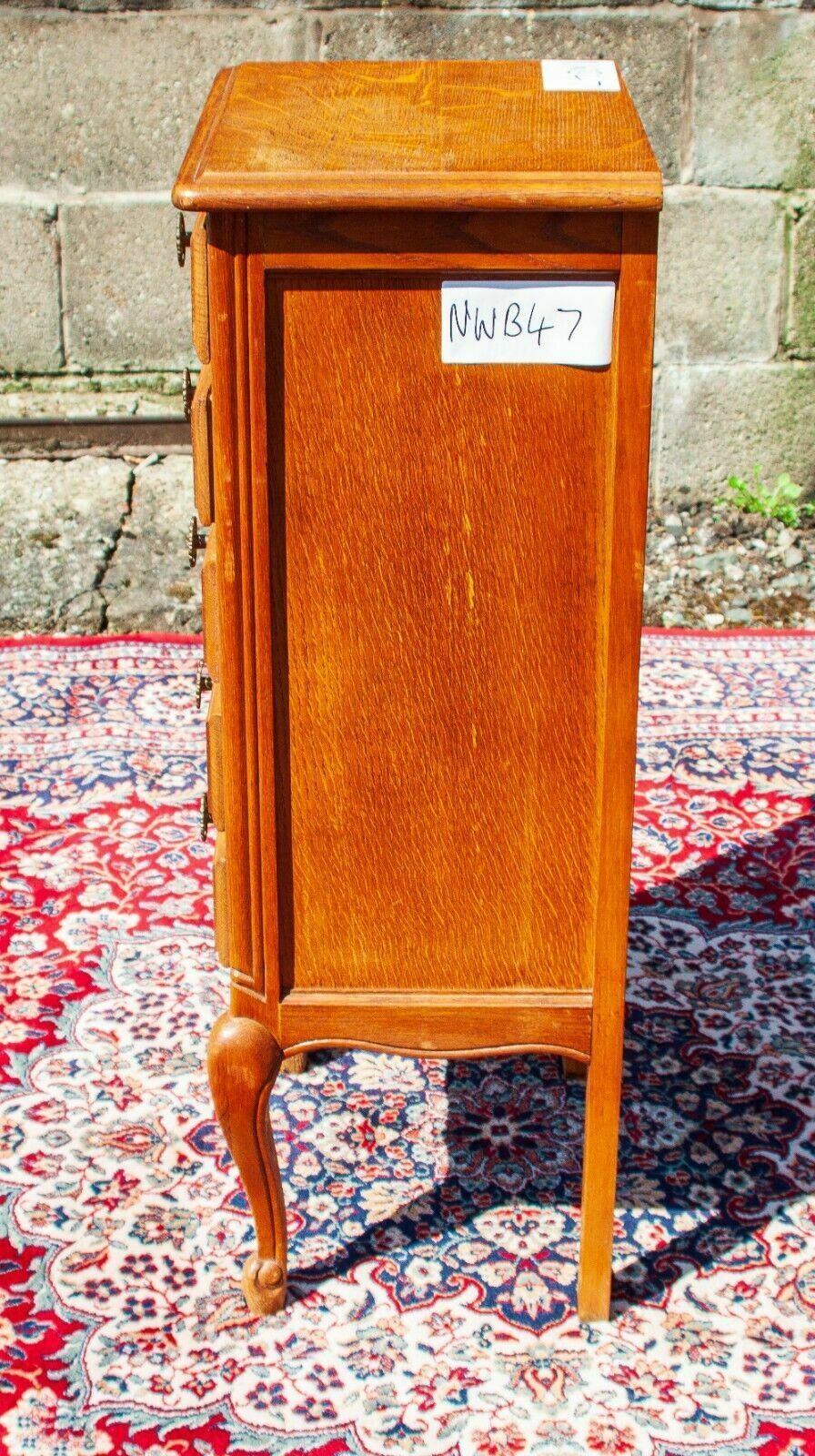 photo furniture French Louis XV Style Small Carved Oak Slim Chest Of 3 Drawers   (Nwb47)