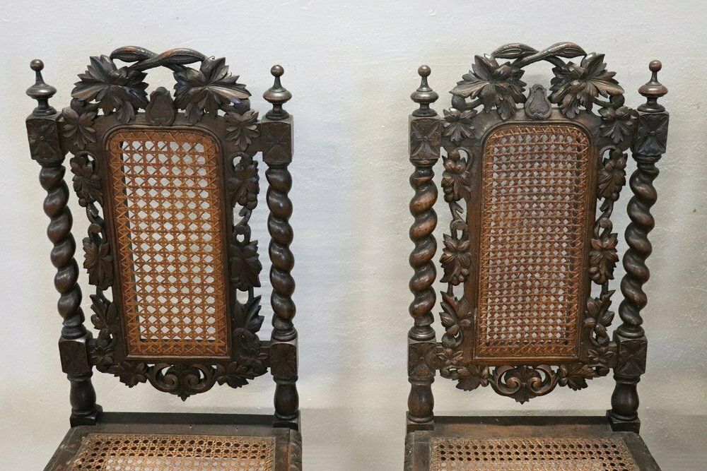Late 19th Century Carved Walnut Chairs With Vienna Straw, Set Of 4 photo Furniture