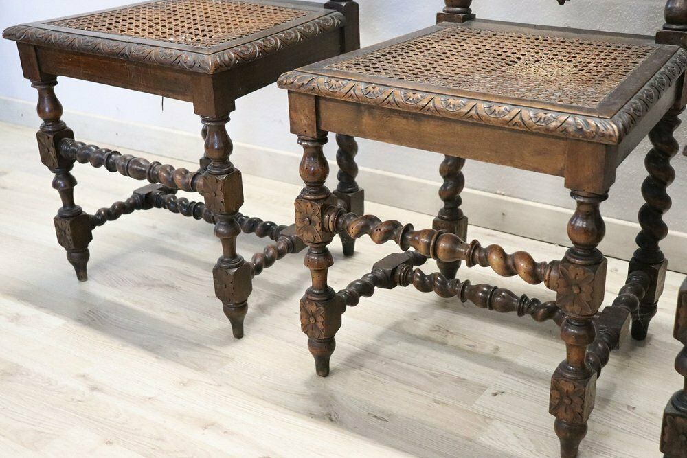 Late 19th Century Carved Walnut Chairs With Vienna Straw, Set Of 4 photo vinterior