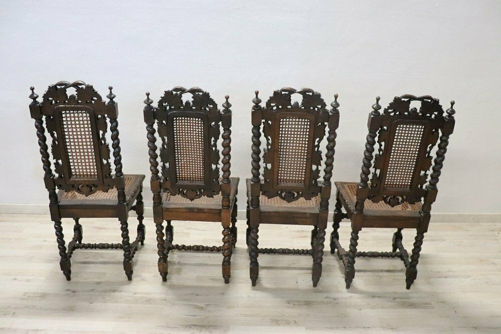 Late 19th Century Carved Walnut Chairs With Vienna Straw, Set Of 4 photo vintage