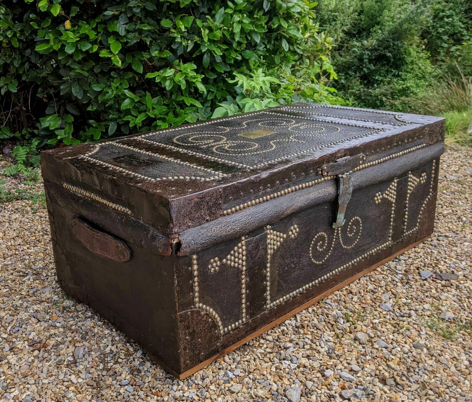 Good Regency Studded Leather And Metal Bound Trunk Samuel Pratt