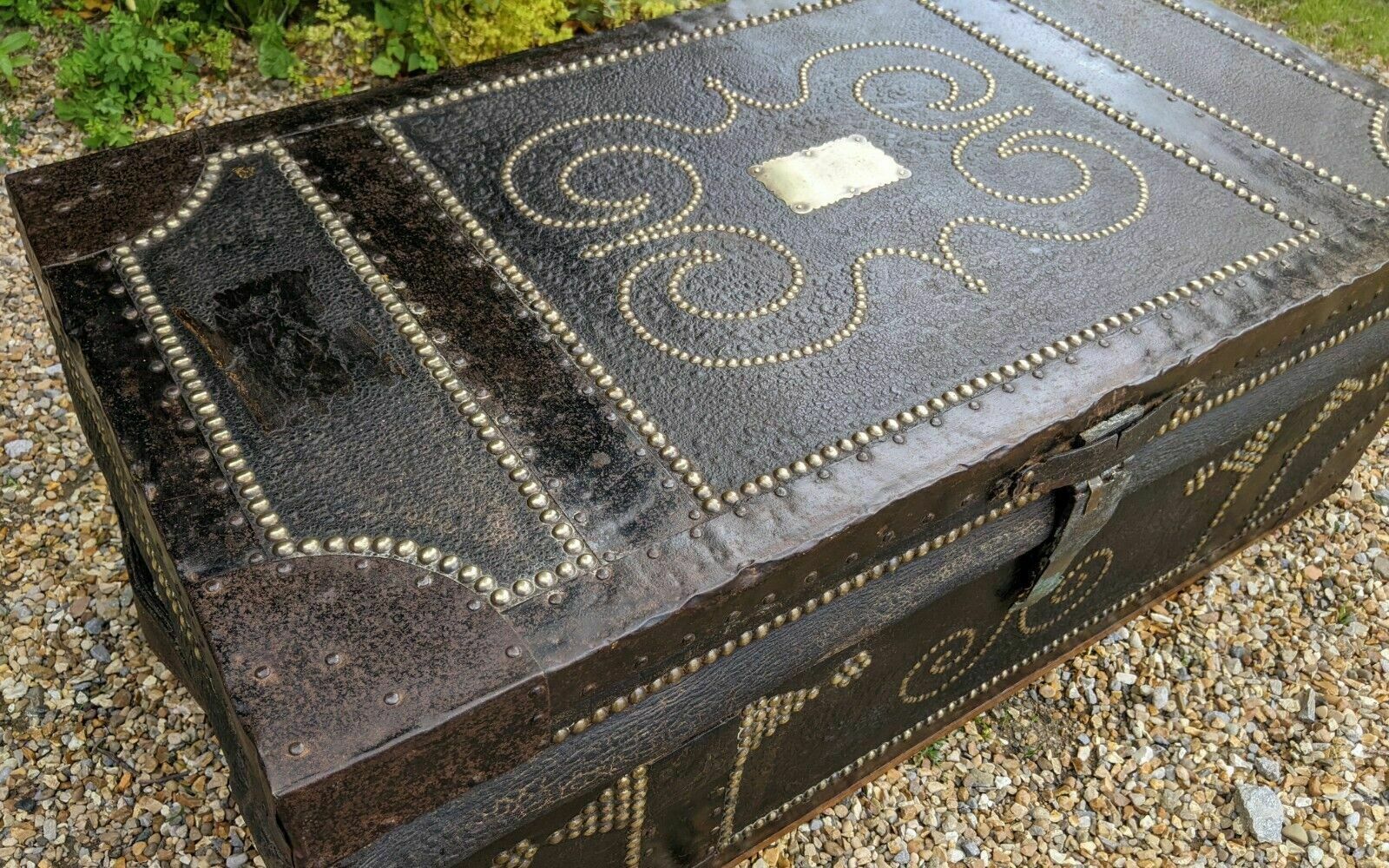 Good Regency Studded Leather And Metal Bound Trunk Samuel Pratt photo for sale