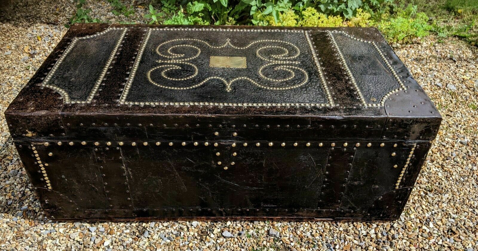 Good Regency Studded Leather And Metal Bound Trunk Samuel Pratt photo vintage