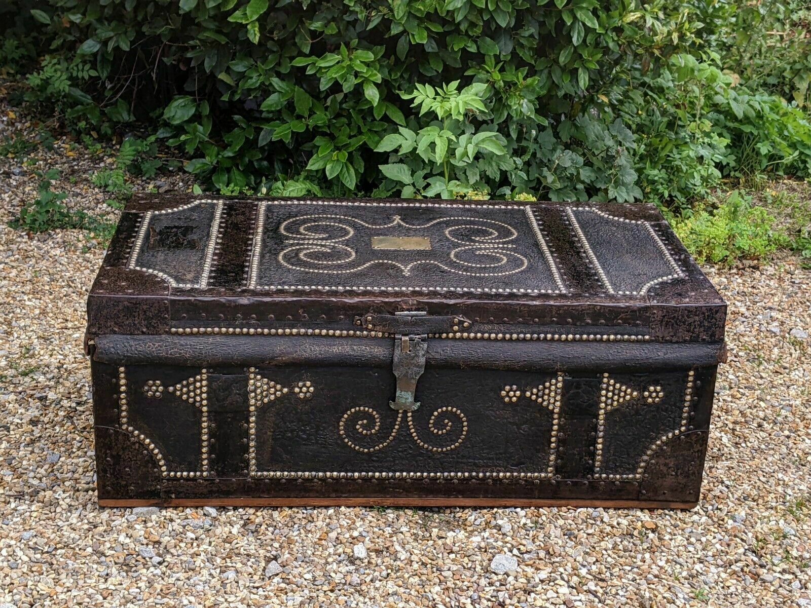 895.0 Good Regency Studded Leather And Metal Bound Trunk Samuel Pratt photo