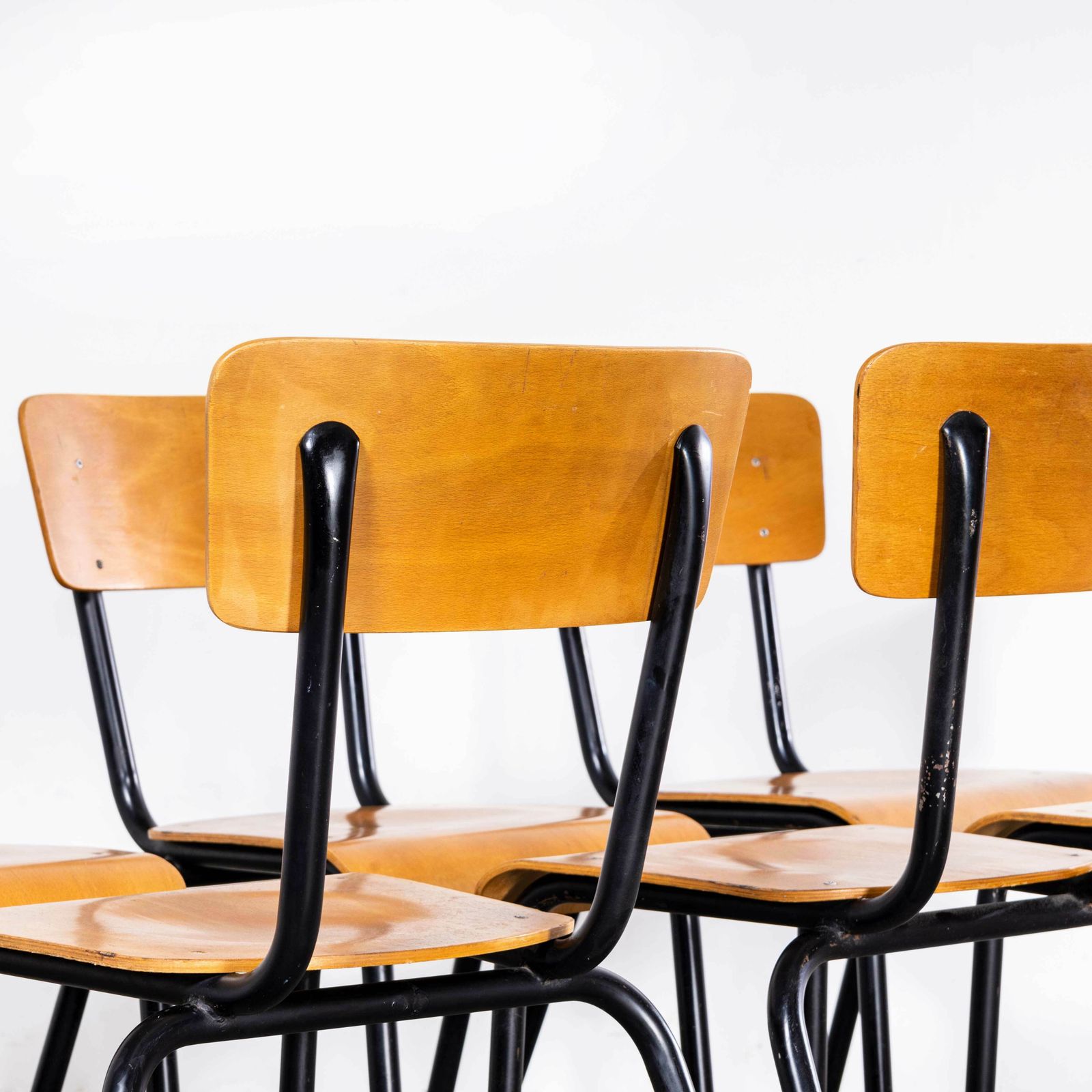 1960’s Original Black French Stacking University Dining Chairs Slim Back – Set Of Six photo furniture