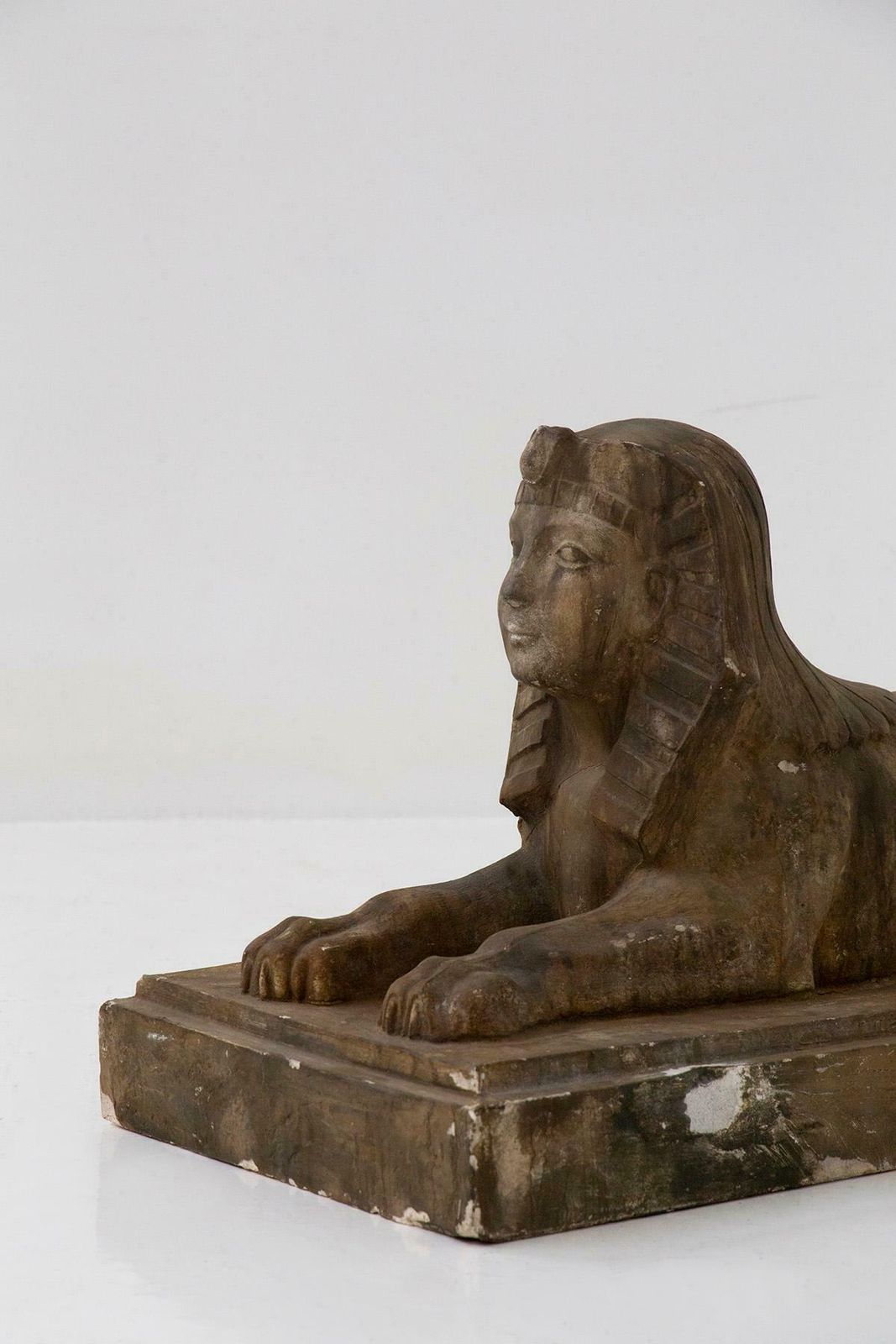Pair Of Egyptian Sphinxes In Gold Coloured Scaiola Plaster photo for sale