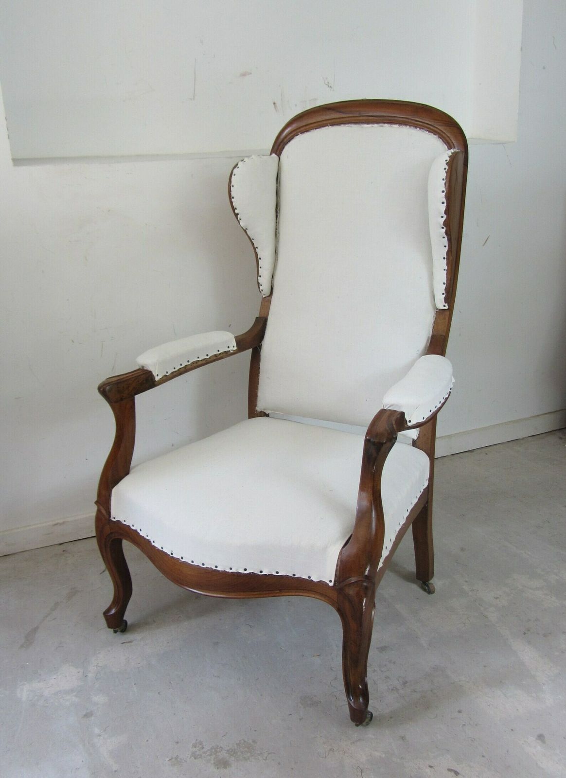 Antique Walnut Wingback Fauteuil Armchair, Traditionally Upholstered With Choice Of Fabric photo for sale