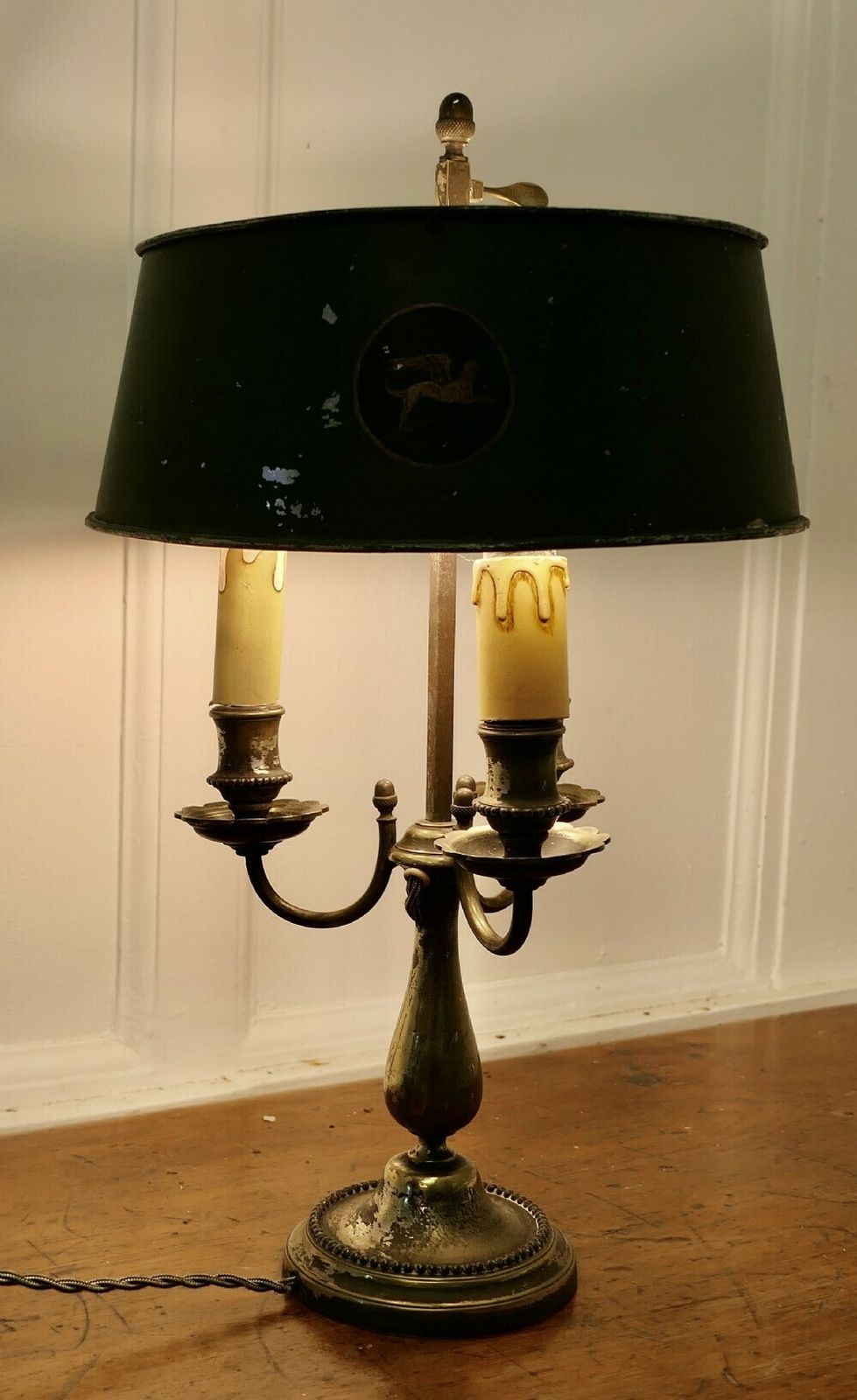 Very Old Silver Plated French Triple Bouillotte Desk Lamp