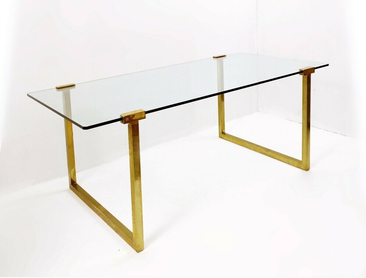 Mid Century Modern Brass & Glass Dining Table By Peter Ghyczy