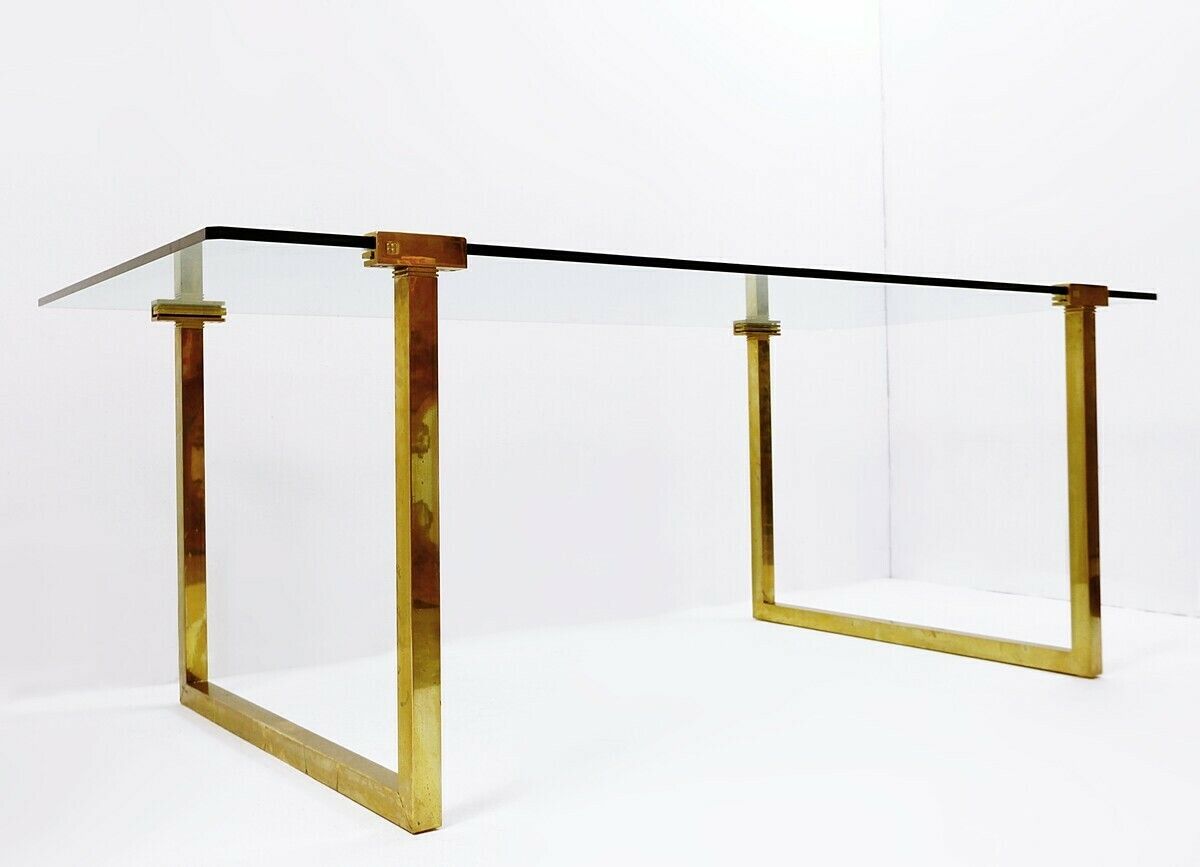 Mid Century Modern Brass & Glass Dining Table By Peter Ghyczy photo furniture