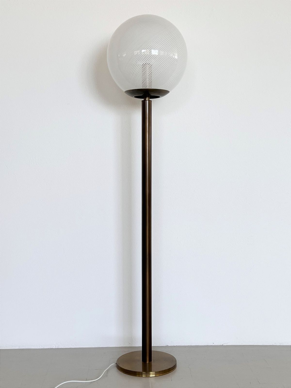 Italian Murano Glass Globe And Brass Floor Lamp, 1970s photo vinterior