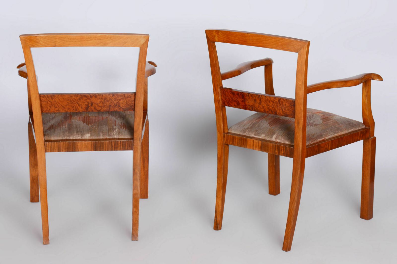 Pair Of Brown Artdeco Beech Armchairs, 1920s, Original Upholstery photo vinterior