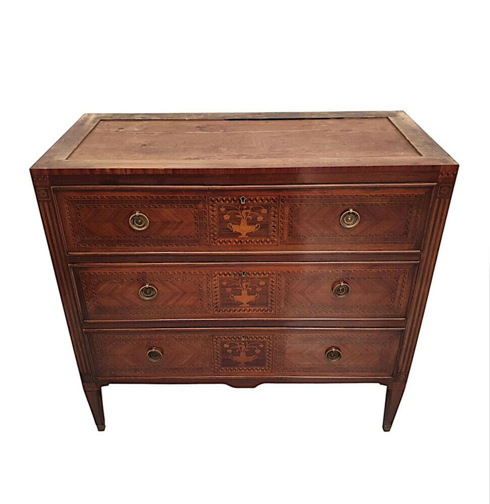 A Fine Early 20th Century Highly Inlaid Marble Top Chest Of Drawers photo vinterior