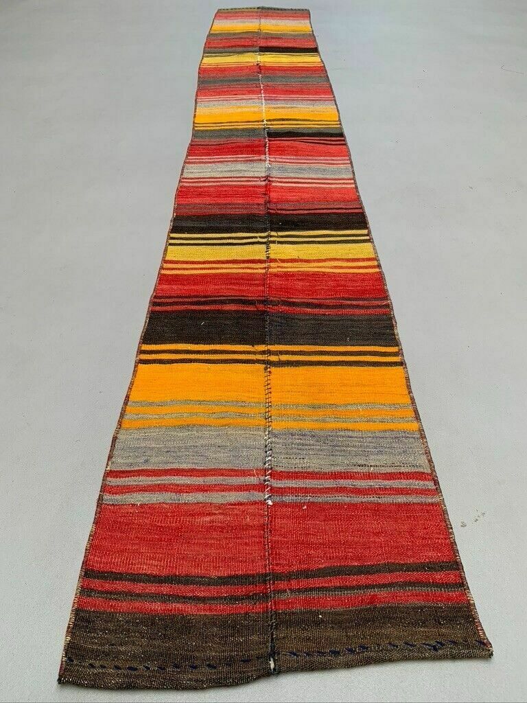 Old Turkish Narrow Kilim Runner 322x48 Cm Shabby Chic, Vintage Kelim