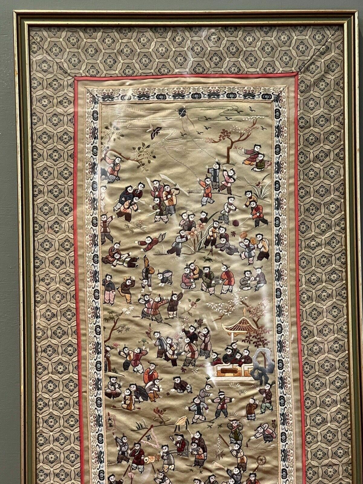 Oriental Chinese Guó Huà Traditional 100 Children At Play Silk Work Embroidery photo vinterior