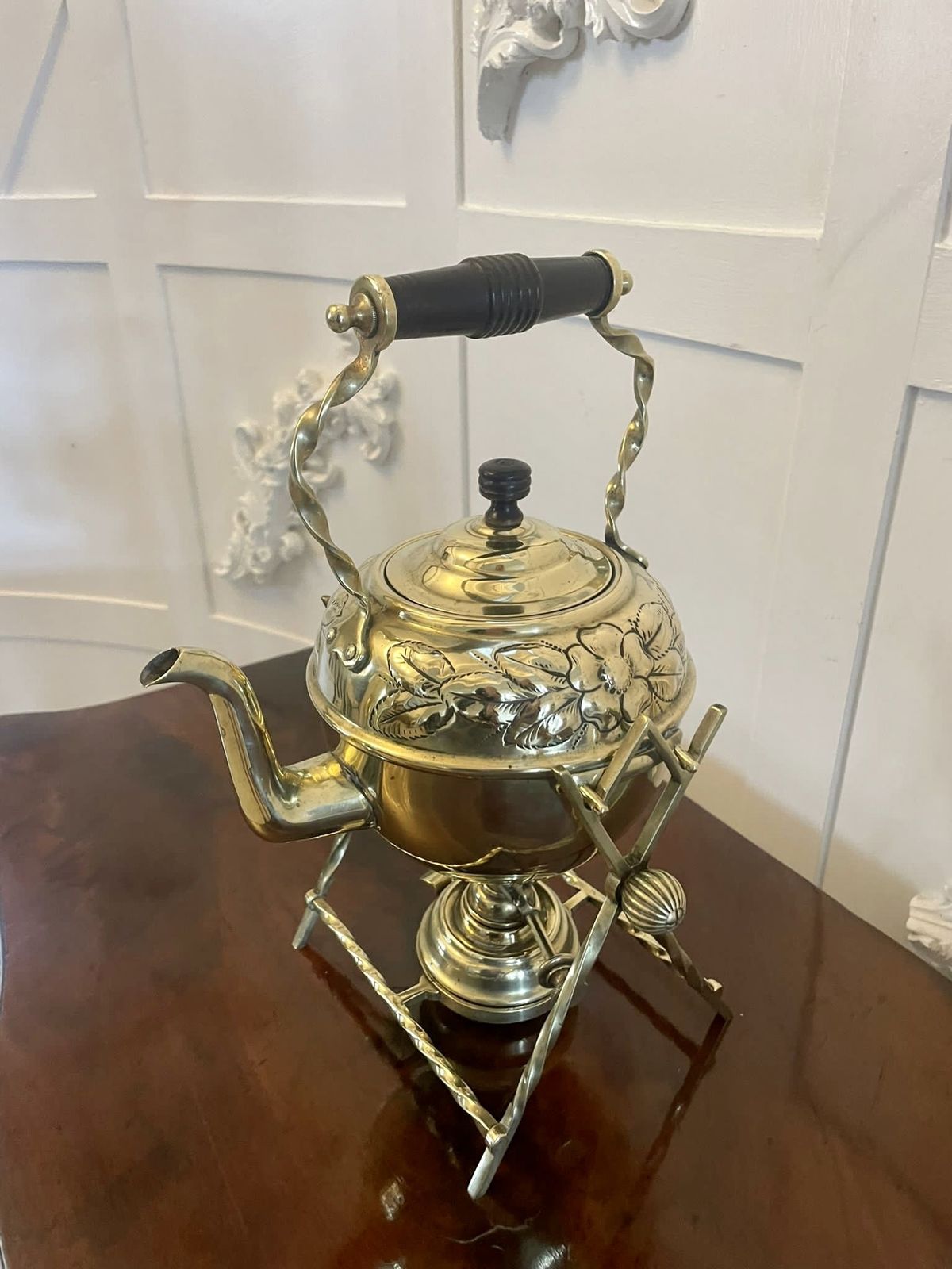 Antique 19th Century Quality Brass Spirit Kettle On Stand photo 445.0