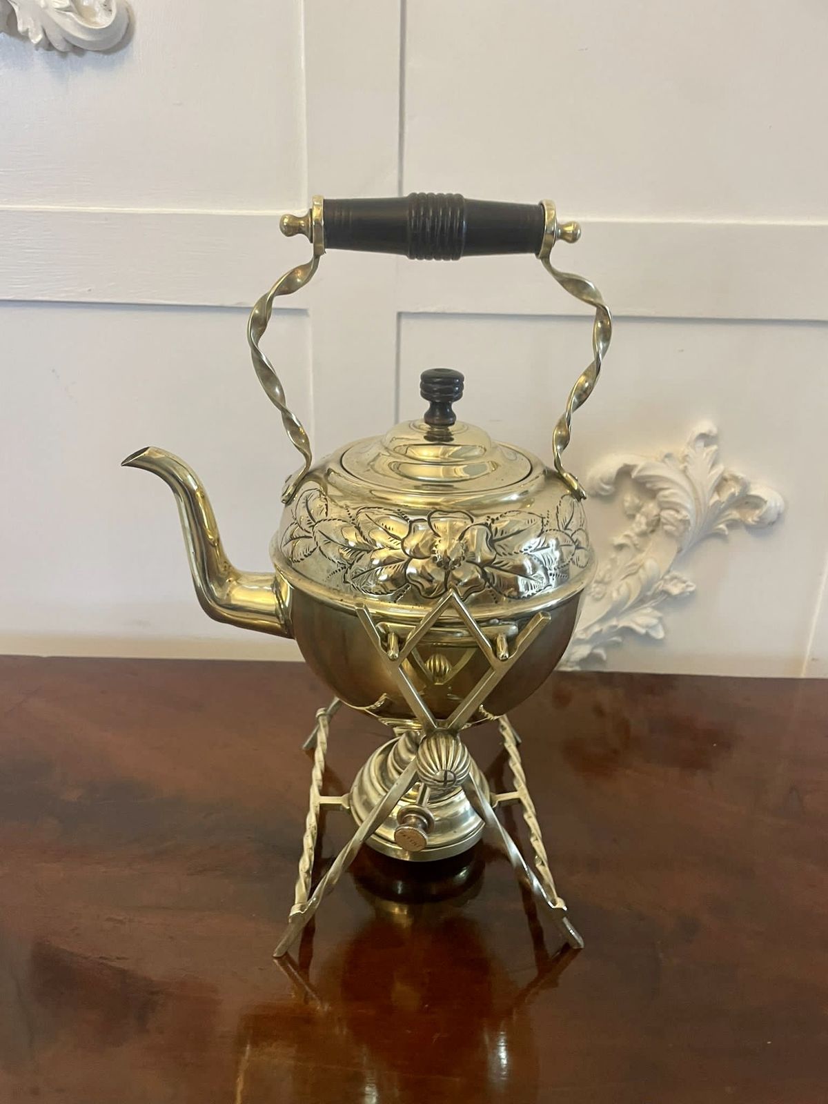 Antique 19th Century Quality Brass Spirit Kettle On Stand photo vinterior