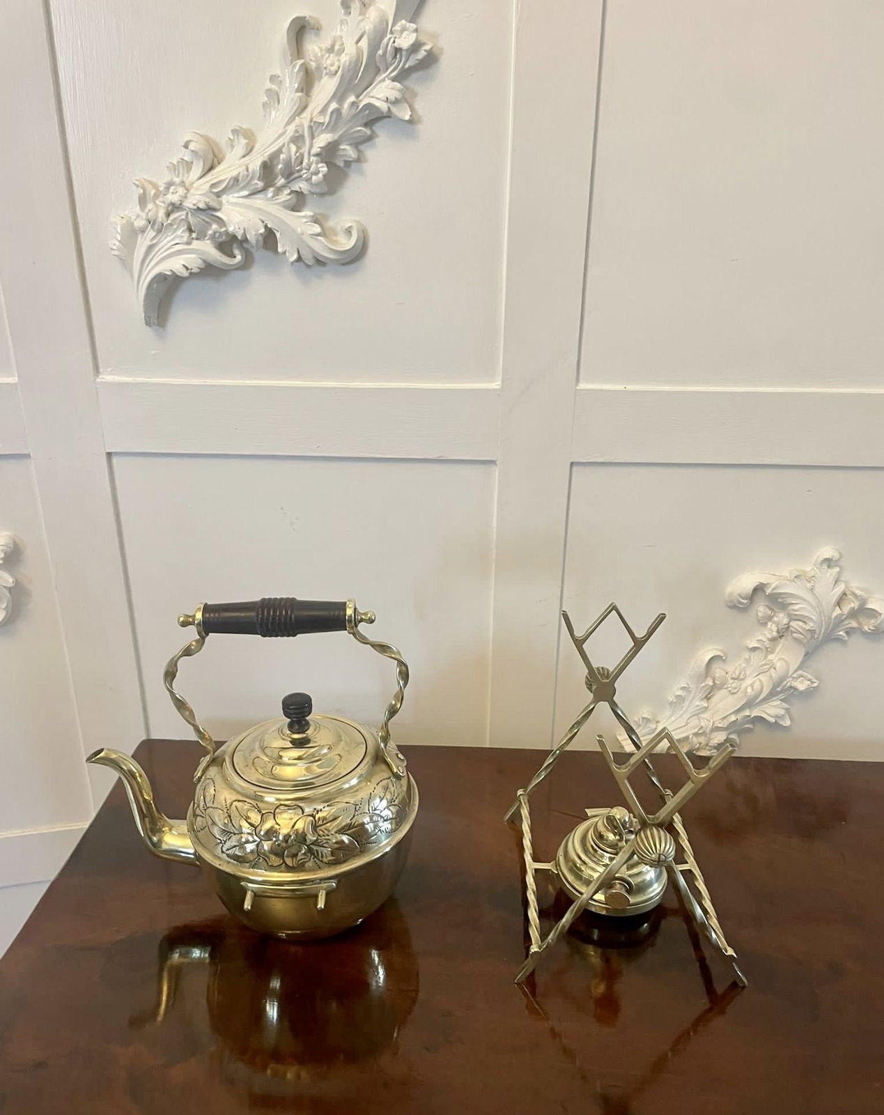 photo for sale Antique 19th Century Quality Brass Spirit Kettle On Stand