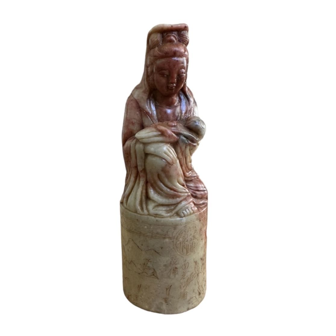 photo furniture Antique Chinese Soapstone Seal Carved With A Representation Of The Goddess Guan Yin