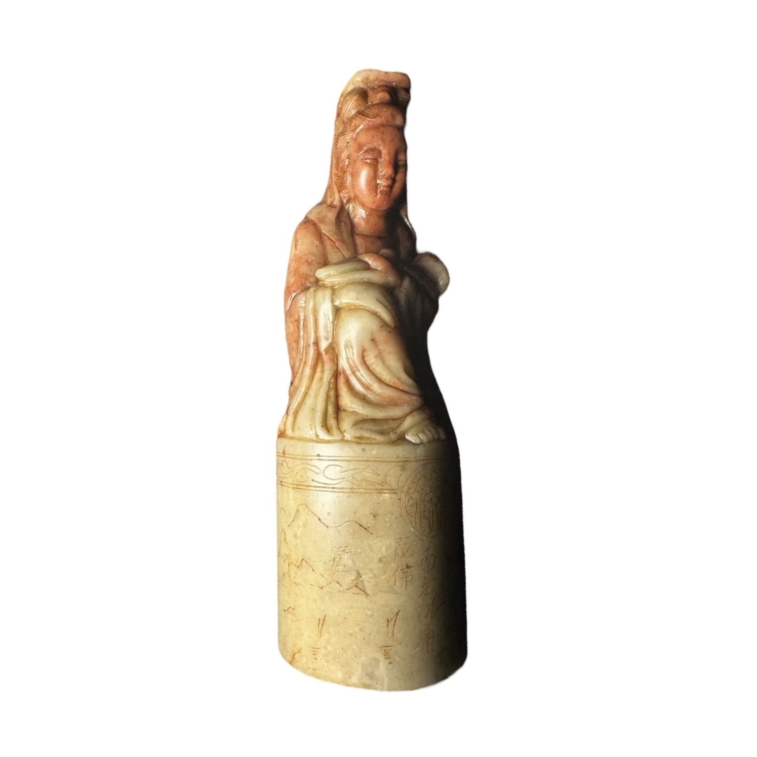 photo for sale Antique Chinese Soapstone Seal Carved With A Representation Of The Goddess Guan Yin
