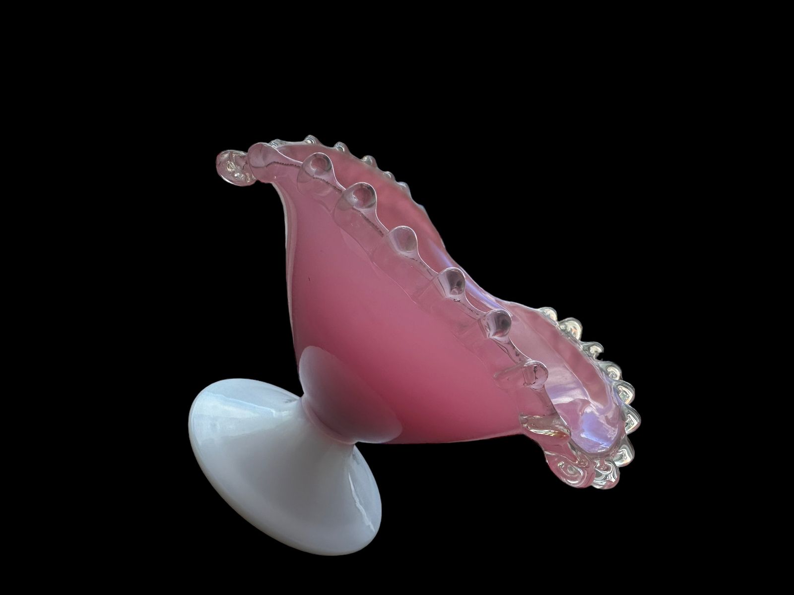 French Midcentury Pink And White Opaline Footed Glass Bowl photo vinterior